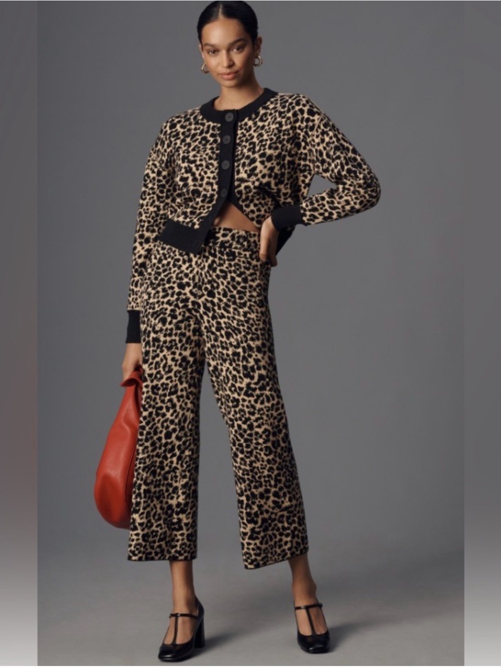 NWT Anthropologie The Colette Sweater Knit Wide-Leg Pants Cheetah XXS